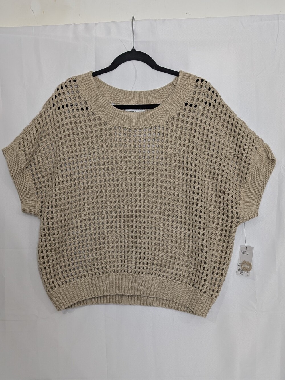 NWT Sonoma Open Knit Crochet Sweater Top Beige XXL Boho Coastal